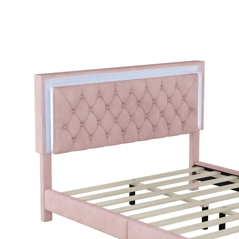 3-Pieces Bedroom Sets with Queen Size Upholstered Platform Bed and Two Nightstands