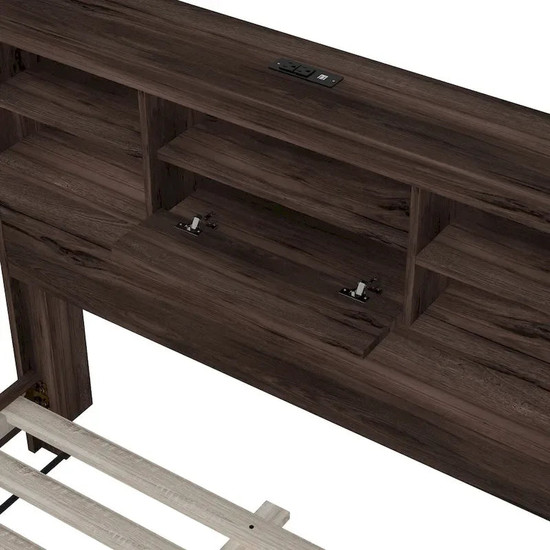 4-Pieces Bedroom Sets Queen Size Wooden Bed with 2 Nightstands and 1 Dresser