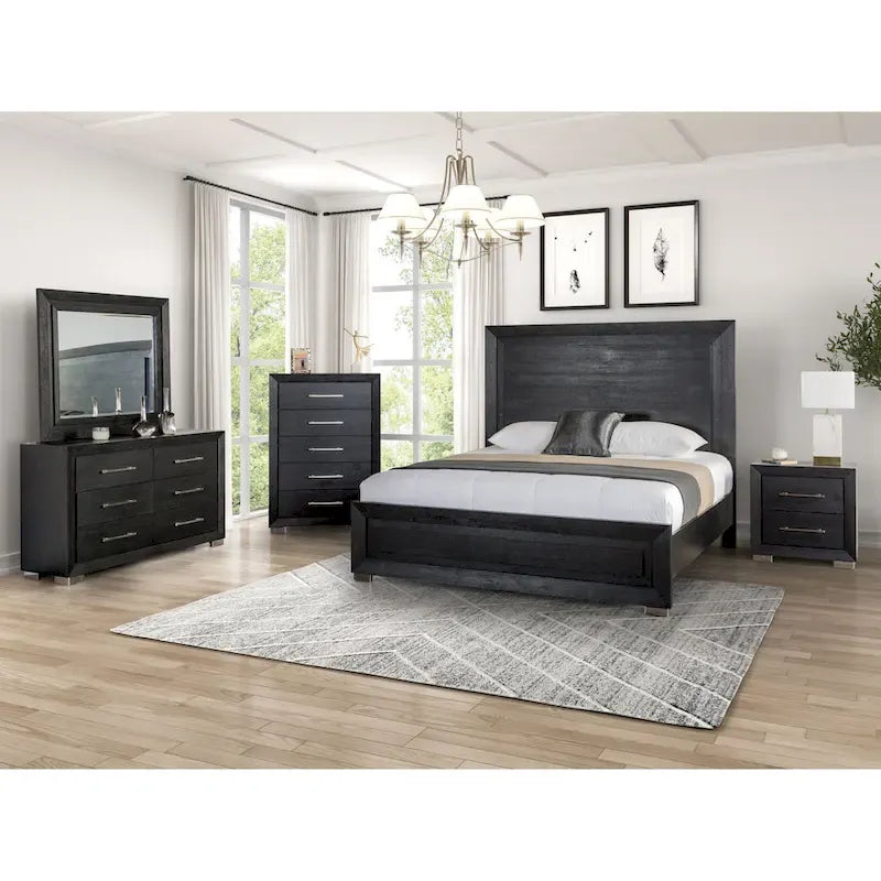 Furniture of America Alaric Modern Black Solid Wood 6-Piece King Bedroom Set Cedar-Lined Bottom Drawer