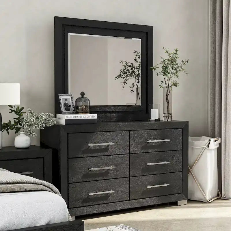 Furniture of America Alaric Modern Black Solid Wood 6-Piece King Bedroom Set Cedar-Lined Bottom Drawer
