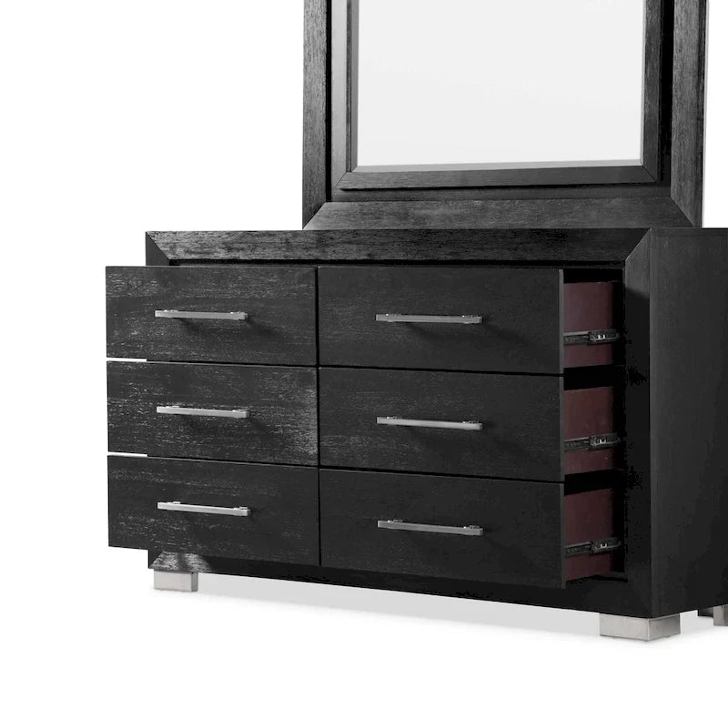 Furniture of America Alaric Modern Black Solid Wood 6-Piece King Bedroom Set Cedar-Lined Bottom Drawer