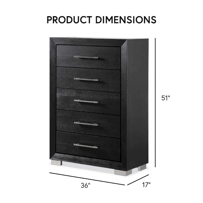Furniture of America Alaric Modern Black Solid Wood 6-Piece King Bedroom Set Cedar-Lined Bottom Drawer