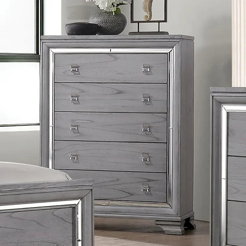 Furniture of America Taia Contemporary Grey 2-Piece Panel Bed and Chest Set with LED