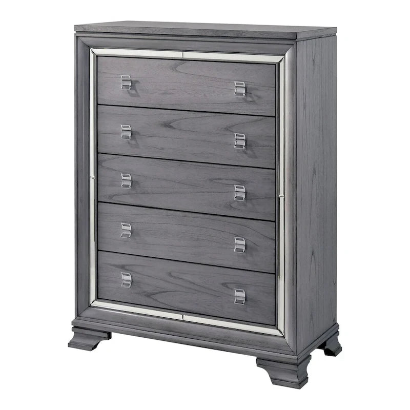 Furniture of America Taia Contemporary Grey 2-Piece Panel Bed and Chest Set with LED