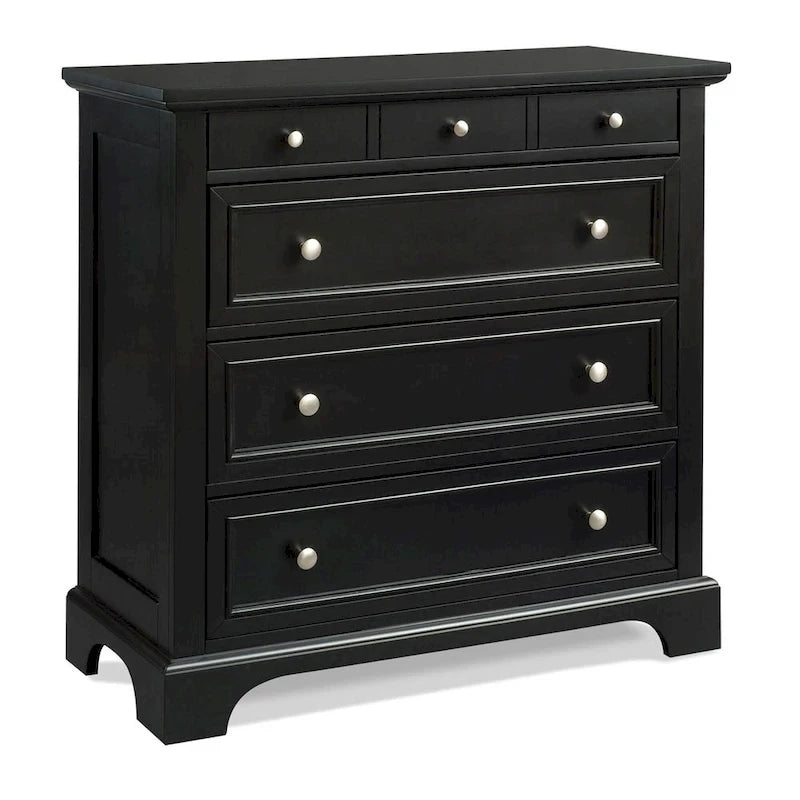 Homestyles Bedford 3-Piece Black Wood Queen Bed, Two Nightstands and Chest Set