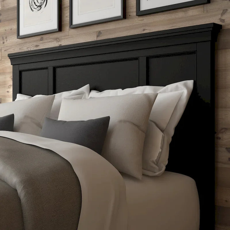 Homestyles Bedford 3-Piece Black Wood Queen Bed, Two Nightstands and Chest Set