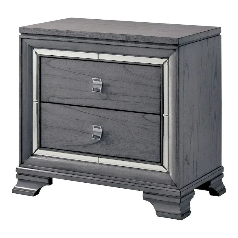 Furniture of America Taia Contemporary Grey 2-Piece Panel Bed and Nightstand Set with LED