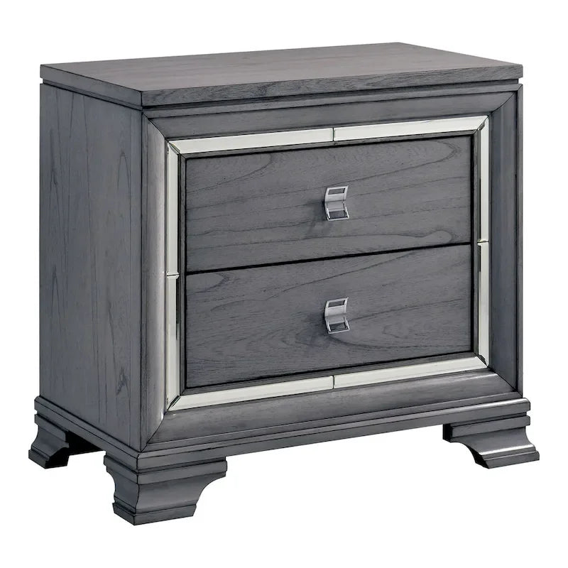Furniture of America Taia Contemporary Grey 2-Piece Panel Bed and Nightstand Set with LED