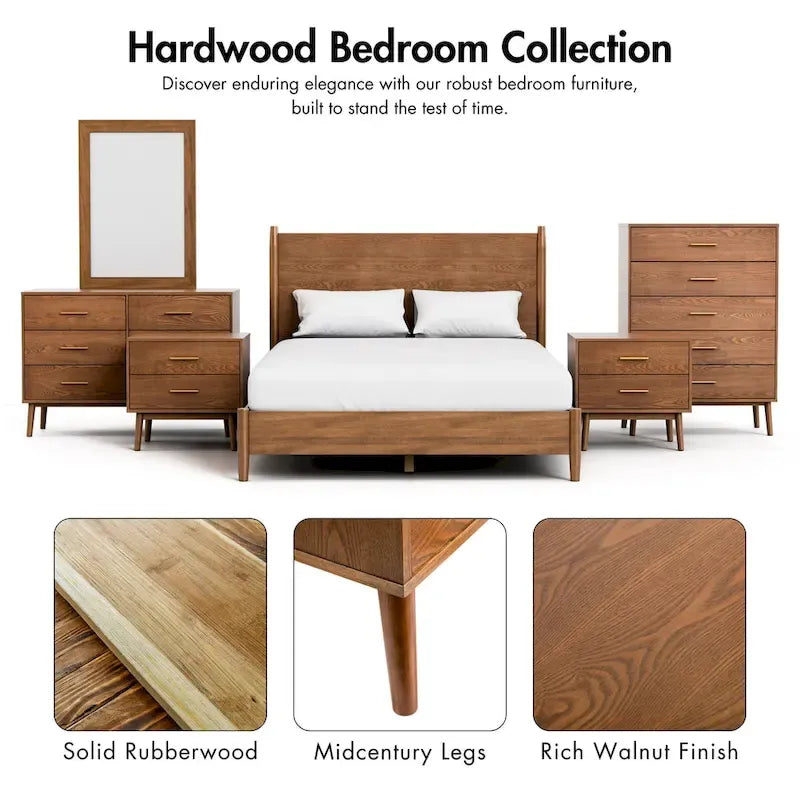 Furniture of America Beau Midcentury 6-Piece Walnut Queen Bedroom Set