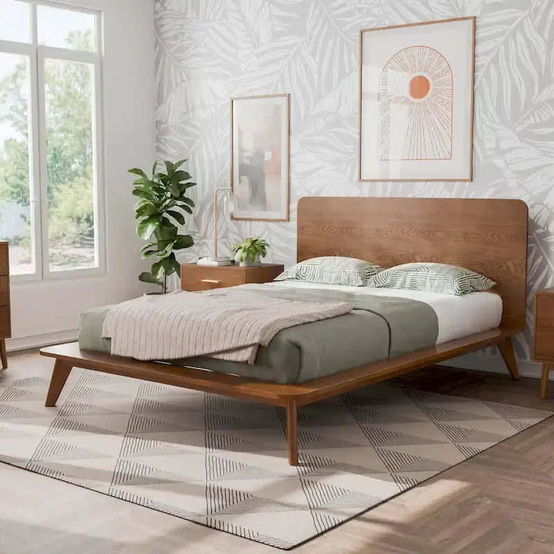 Furniture of America Beau Midcentury 5-Piece Walnut Low Profile Queen Bedroom Set