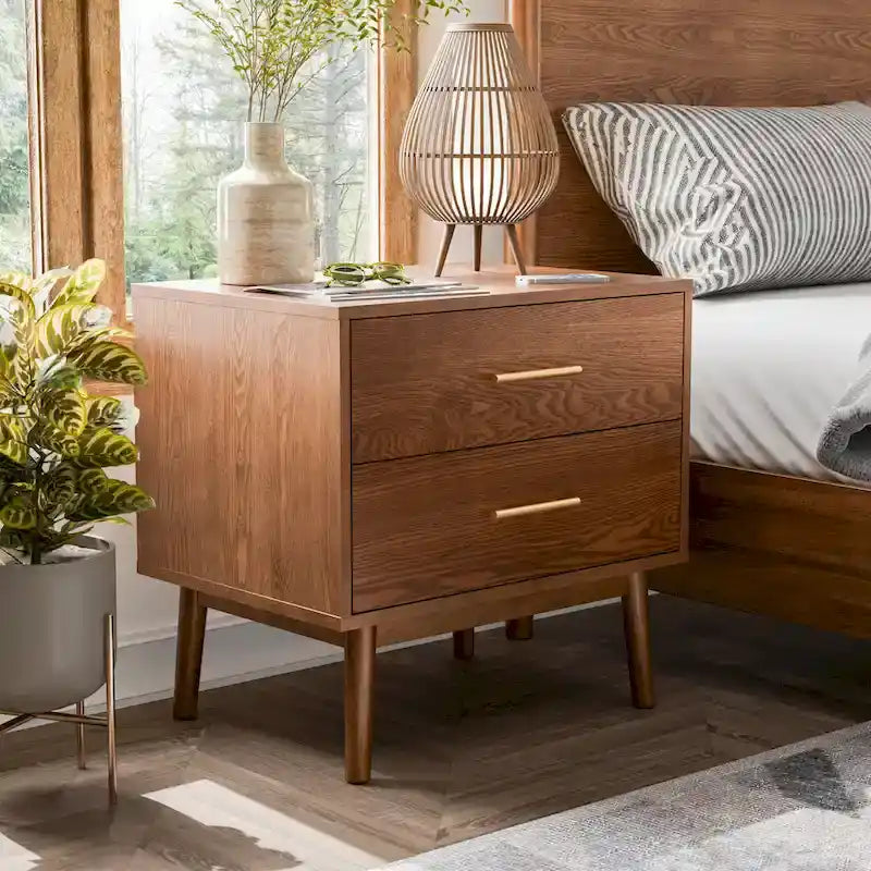 Furniture of America Beau Midcentury 5-Piece Walnut Low Profile Queen Bedroom Set