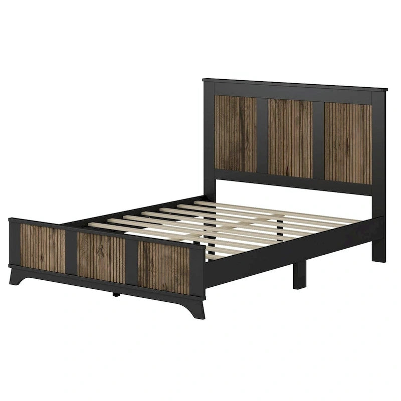 4-Piece Bedroom Set: Farmhouse Platform Bed, Nightstand, and Dresser with Metal Handles