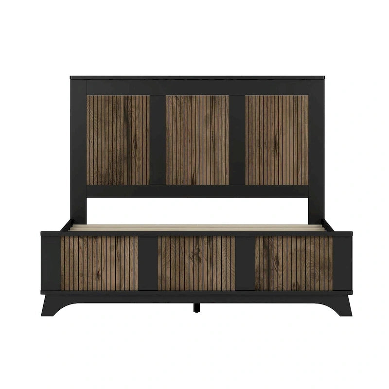 4-Piece Bedroom Set: Farmhouse Platform Bed, Nightstand, and Dresser with Metal Handles