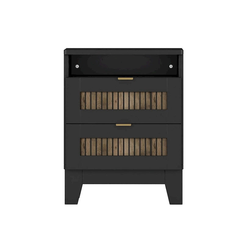 4-Piece Bedroom Set: Farmhouse Platform Bed, Nightstand, and Dresser with Metal Handles