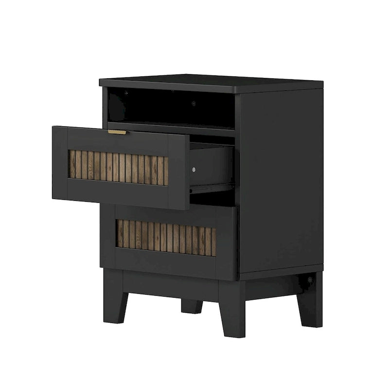 4-Piece Bedroom Set: Farmhouse Platform Bed, Nightstand, and Dresser with Metal Handles