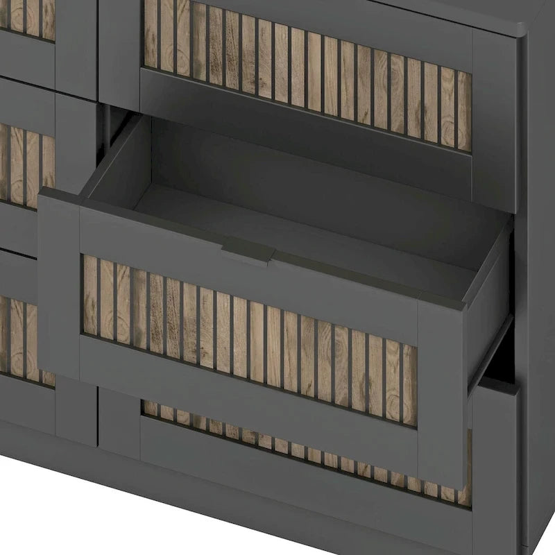 4-Piece Bedroom Set: Farmhouse Platform Bed, Nightstand, and Dresser with Metal Handles