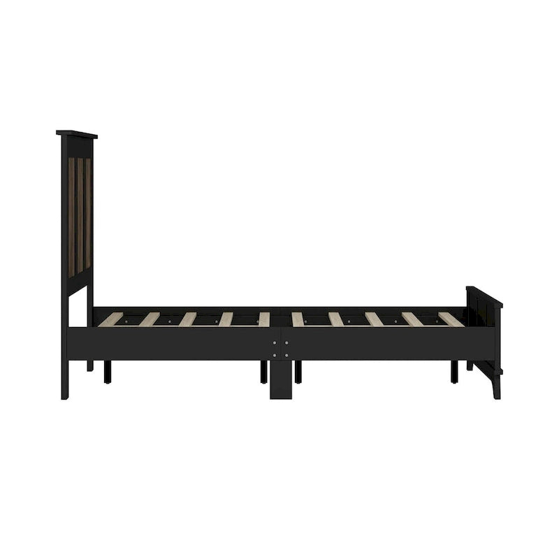 4-Piece Bedroom Set: Farmhouse Platform Bed, Nightstand, and Dresser with Metal Handles