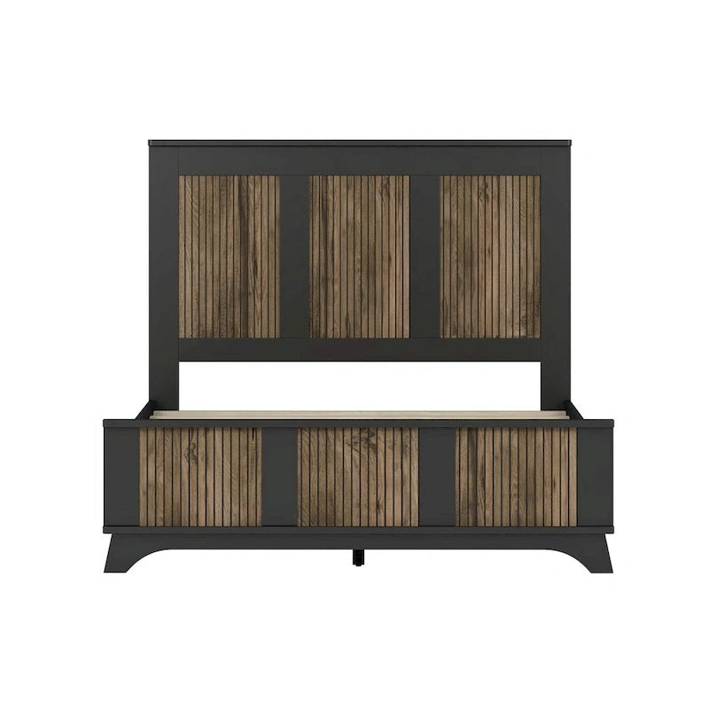 4-Piece Bedroom Set: Farmhouse Platform Bed, Nightstand, and Dresser with Metal Handles