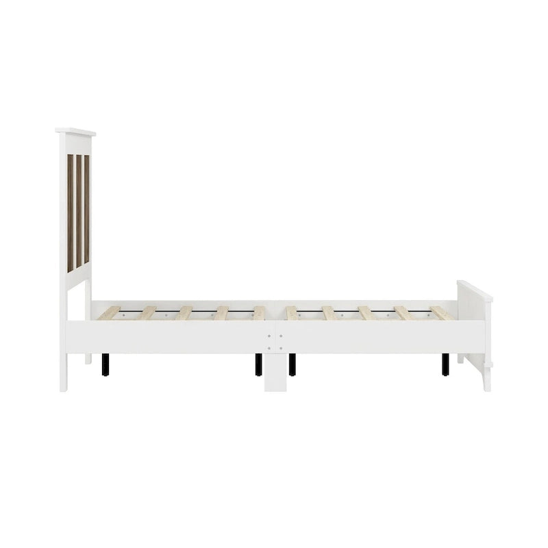 4-Piece Bedroom Set: Farmhouse Platform Bed, Nightstand, and Dresser with Metal Handles