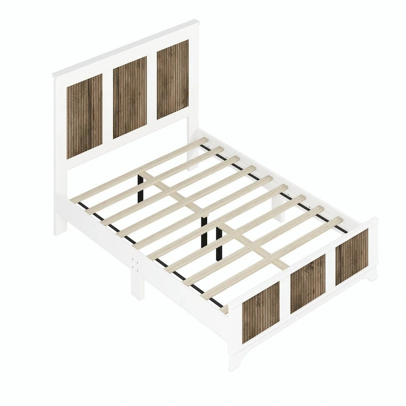 4-Piece Bedroom Set: Farmhouse Platform Bed, Nightstand, and Dresser with Metal Handles