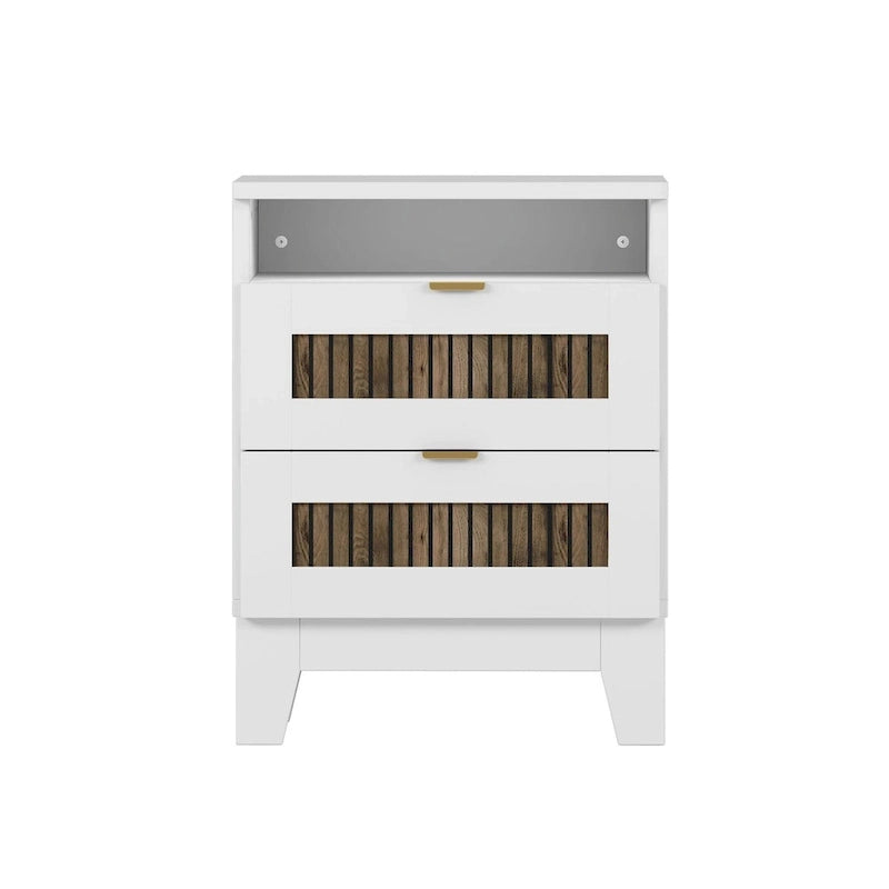 4-Piece Bedroom Set: Farmhouse Platform Bed, Nightstand, and Dresser with Metal Handles