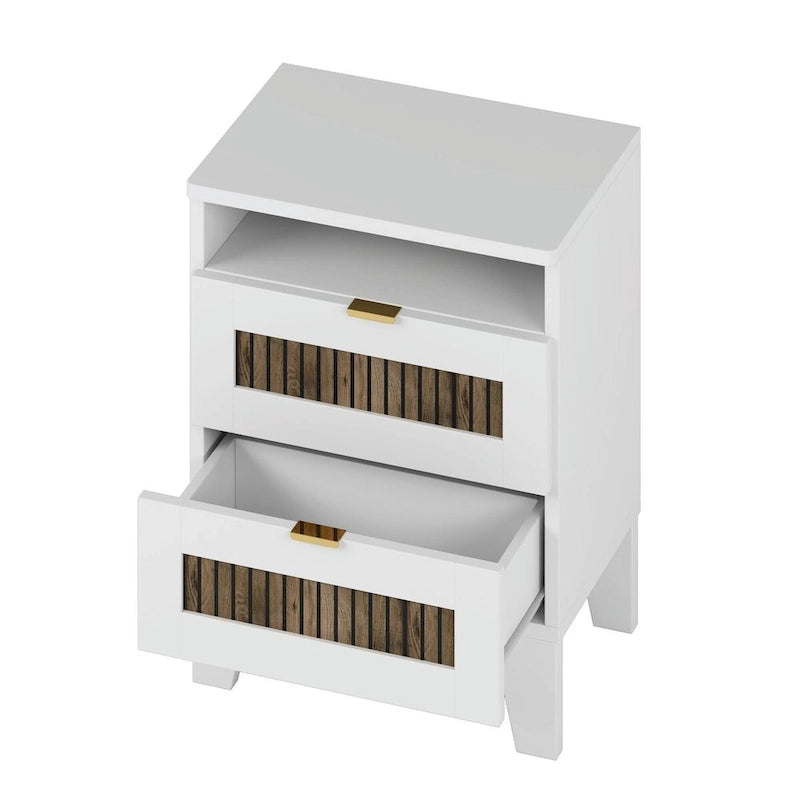 4-Piece Bedroom Set: Farmhouse Platform Bed, Nightstand, and Dresser with Metal Handles
