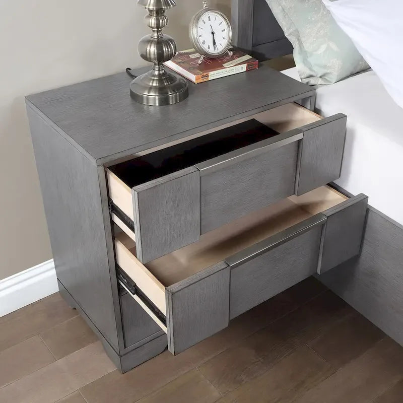 Furniture of America Tona Contemporary 3-Piece Grey Wood Storage Platform Bedroom Set with LED Lights