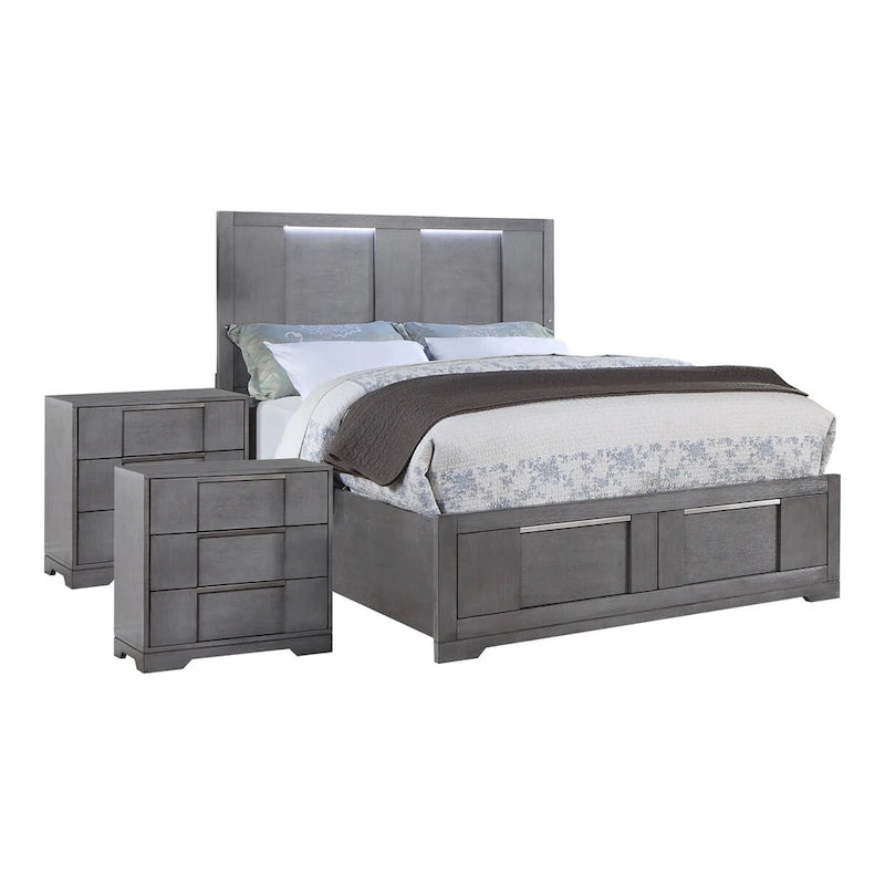 Furniture of America Tona Contemporary 3-Piece Grey Wood Storage Platform Bedroom Set with LED Lights