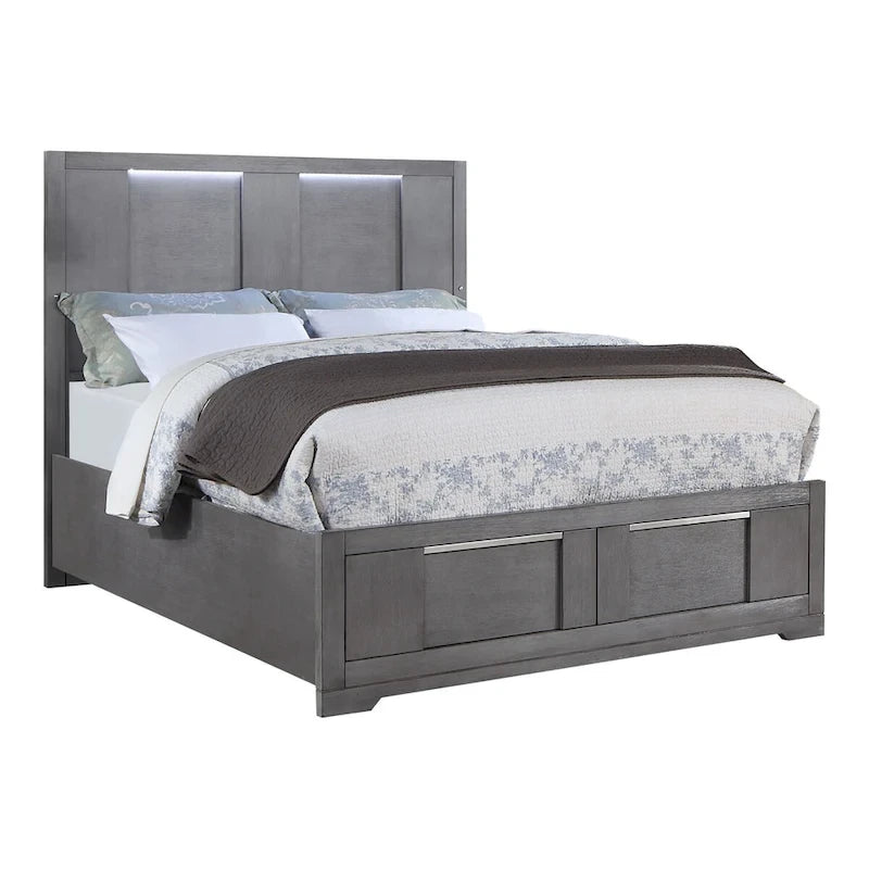 Furniture of America Tona Contemporary 3-Piece Grey Wood Storage Platform Bedroom Set with LED Lights