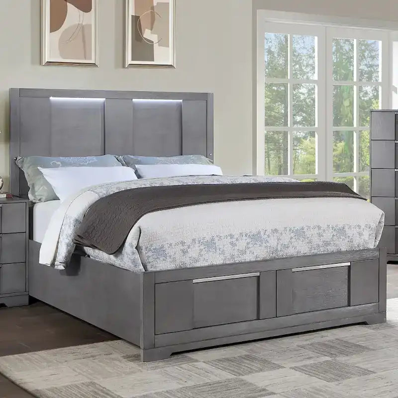 Furniture of America Tona Contemporary 6-Piece Grey Wood Storage Platform Bedroom Set with LED Lights