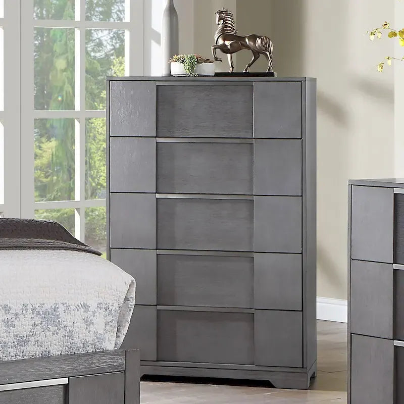 Furniture of America Tona Contemporary 6-Piece Grey Wood Storage Platform Bedroom Set with LED Lights