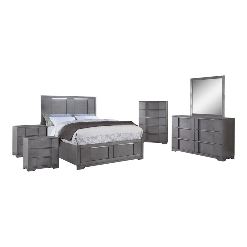 Furniture of America Tona Contemporary 6-Piece Grey Wood Storage Platform Bedroom Set with LED Lights
