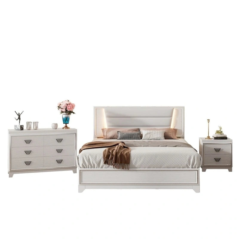 3-Pieces Bedroom Sets Queen Size Upholstered Bed
