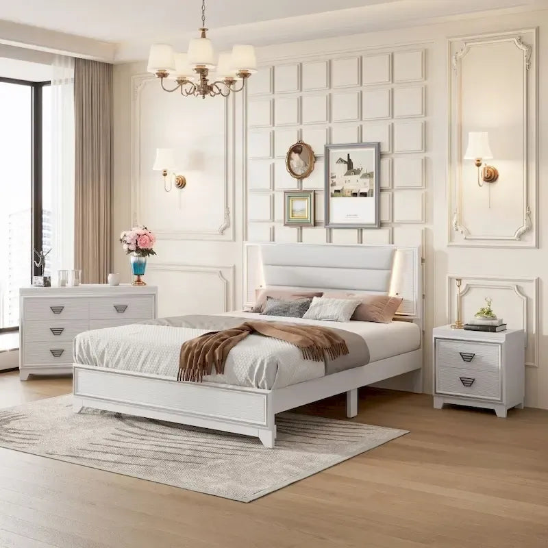 3-Pieces Bedroom Sets Queen Size Upholstered Bed