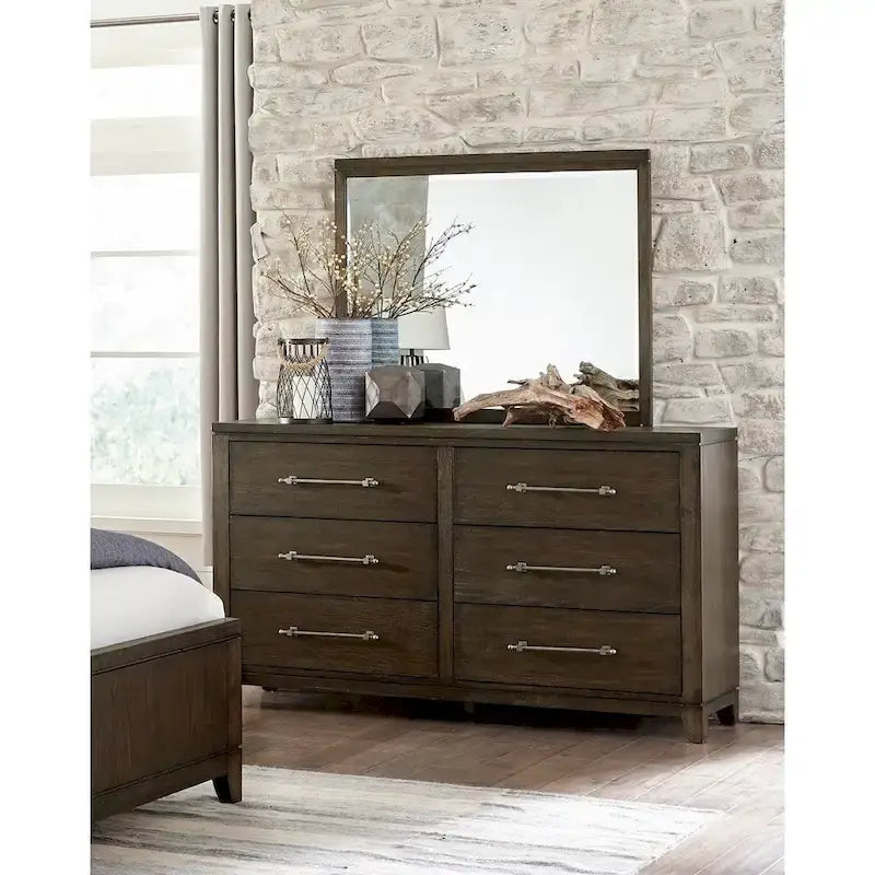 Modern Contemporary Dark Brown 5pc Bedroom Set Bed Nightstands Dresser Mirror