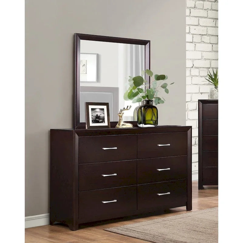 5pc Bedroom Set Espresso Finish Bed Nightstand Dresser Mirror Chest
