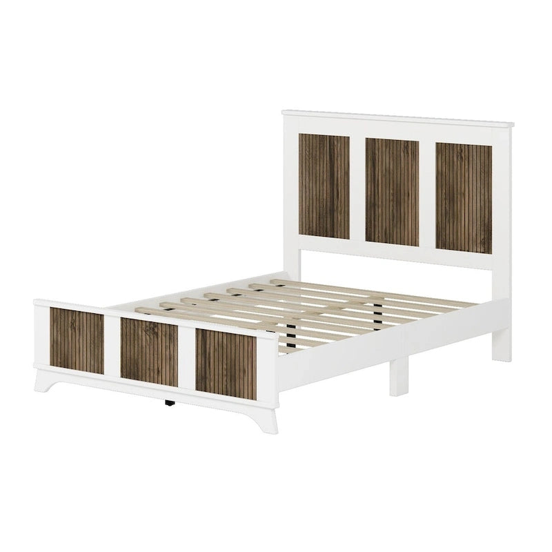 4-Pieces Bedroom Sets,Full Size Farmhouse Platform Bed with Wooden Strip Decoration,Storage Nightstand and Dresser